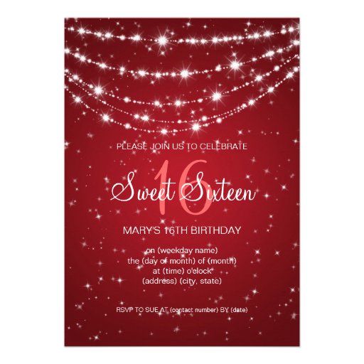 Sweet Sixteen Party Sparkling Chain Red Cards