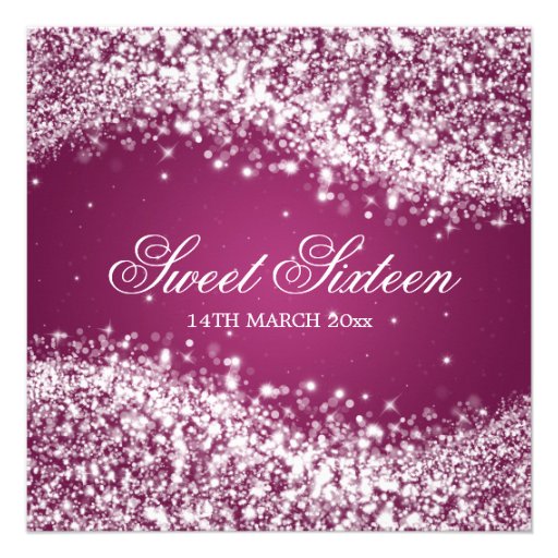 Sweet Sixteen Party Sparkling Wave Pink Custom Invitation