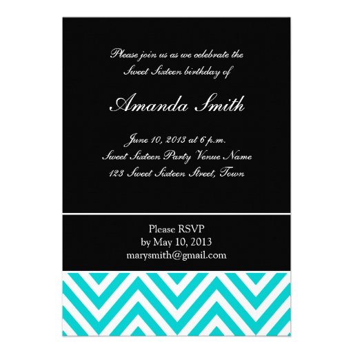 SWEET SIXTEEN PARTY TEAL CHEVRON PERSONALIZED ANNOUNCEMENT