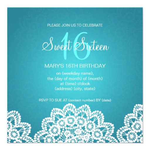 Sweet Sixteen Party Vintage Lace Blue Invitations