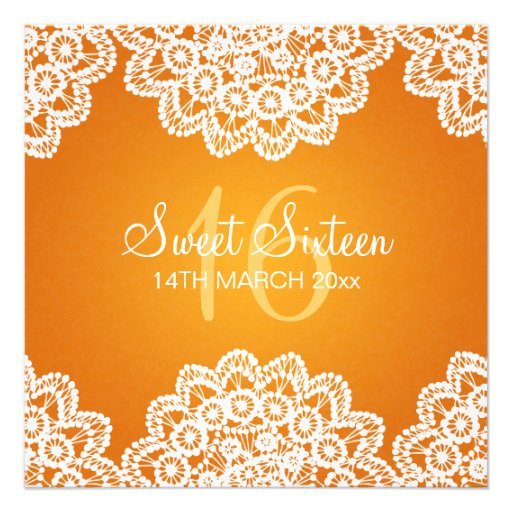 Sweet Sixteen Party Vintage Lace Orange Personalized Announcement