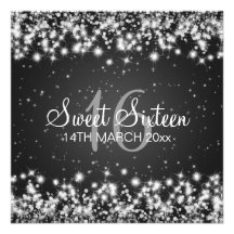 Sweet Sixteen Party Winter Sparkle Black Invites