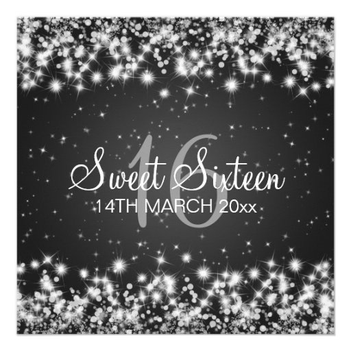 Sweet Sixteen Party Winter Sparkle Black Invites