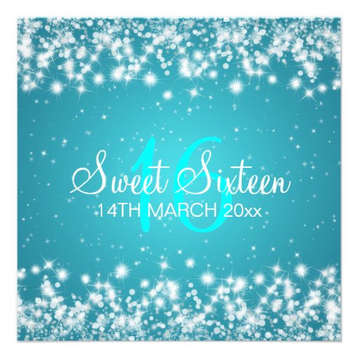 Sweet Sixteen Party Winter Sparkle Blue Custom Invite