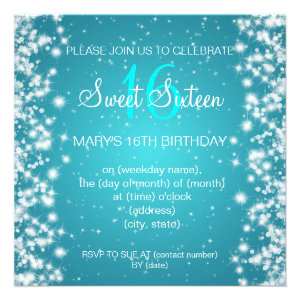 Sweet Sixteen Party Winter Sparkle Blue Custom Invite