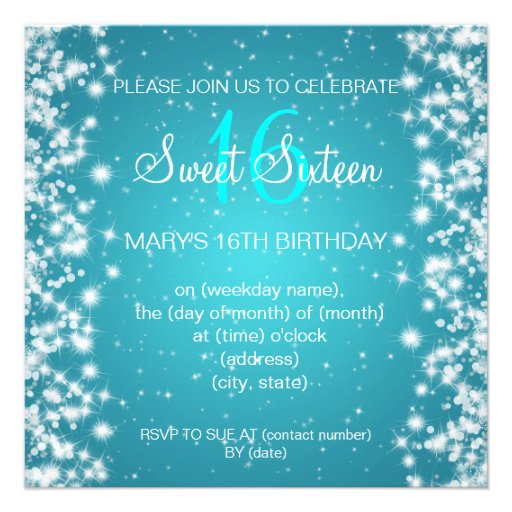 Sweet Sixteen Party Winter Sparkle Blue Custom Invite