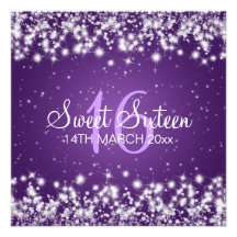 Sweet Sixteen Party Winter Sparkle Purple Custom Invites