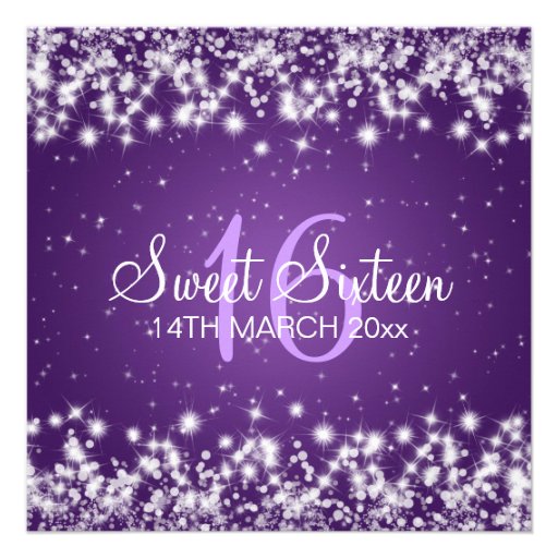 Sweet Sixteen Party Winter Sparkle Purple Custom Invites