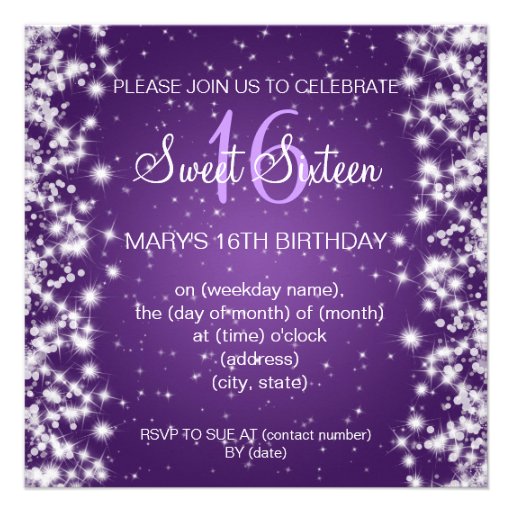 Sweet Sixteen Party Winter Sparkle Purple Custom Invites