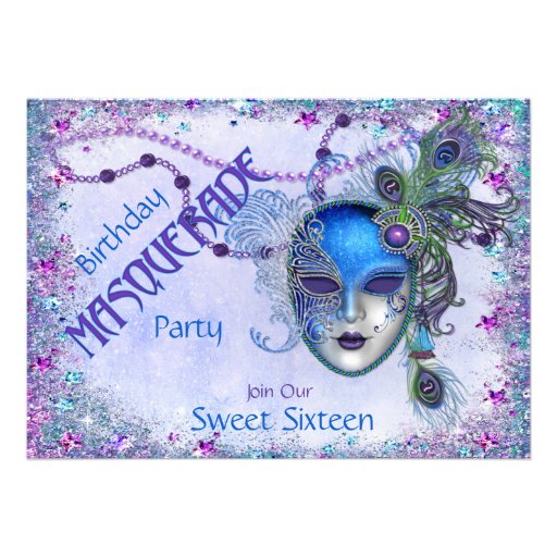 Sweet Sixteen Peacock Masquerade Party Invites