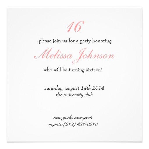 Sweet Sixteen Personalized Invitations