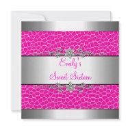 Sweet Sixteen Pink Animal Print Silver Birthday invitation
