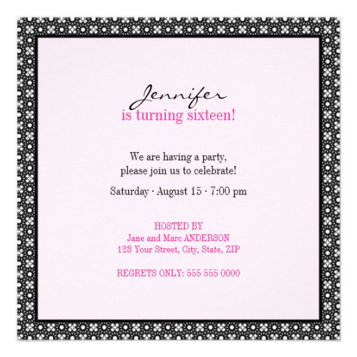 Sweet Sixteen Pink Black Birthday Party invitation