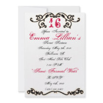 sweet sixteen,pink,black,chic,invite,classic,cute invitations