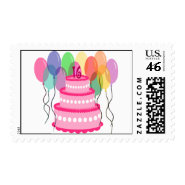 Sweet Sixteen Pink Cake Birthday Postage Stamps stamp