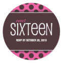Sweet Sixteen Pink & Chocolate RSVP Envelope Seals sticker