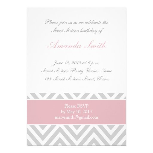 SWEET SIXTEEN PINK GRAY CHEVRON PATTERN INVITATION