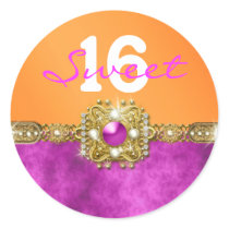 "sweet sixteen" pink orange 16 birthday sticker