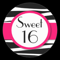 Sweet Sixteen Pink Zebra Lollipop Invitation Front stickers