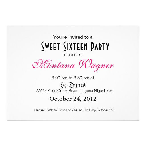Sweet Sixteen Posh Popp Zebra hot pink | orange Custom Invites