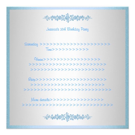 Sweet Sixteen Pretty Blue Roses Birthday Party Invites