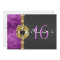 "sweet sixteen" purple black 16 birthday announcements