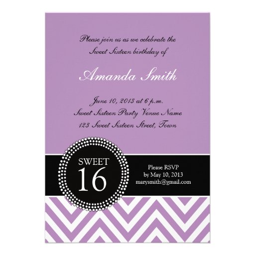 SWEET SIXTEEN PURPLE ZIG ZAG CHEVRON PATTERN CUSTOM ANNOUNCEMENT