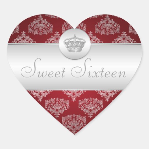 Sweet Sixteen Royal Crown Red Heart Sticker Zazzle