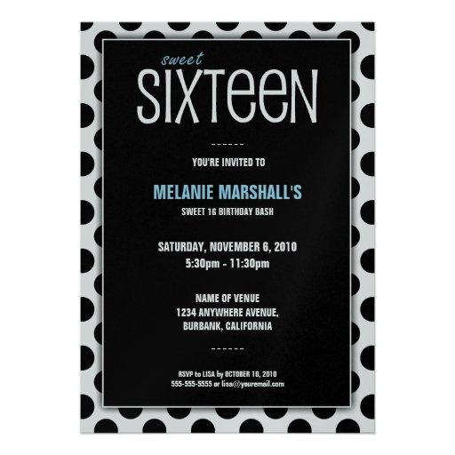 Sweet Sixteen Silver & Black | Party Invitations