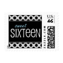 Sweet Sixteen Silver & Blue Dots Postage Stamps stamp
