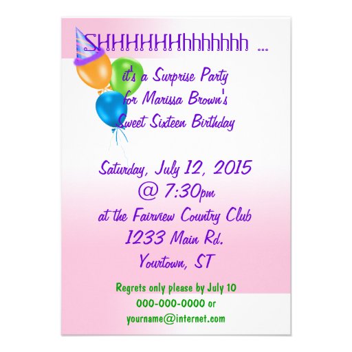 Sweet Sixteen Surprise Party Custom Invitation