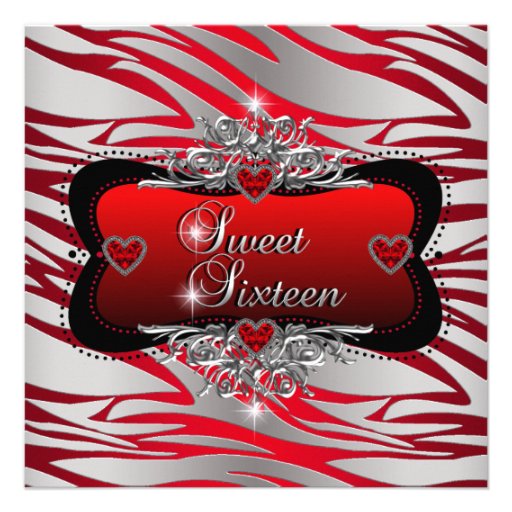 Sweet Sixteen Sweet 16 Birthday Party Red Custom Announcement