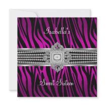 Sweet Sixteen Sweet 16 Birthday Zebra Hot Pink Personalized Invite
