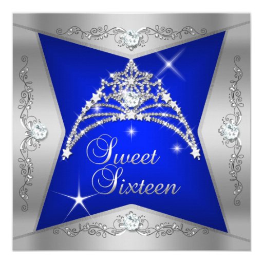 Sweet Sixteen Sweet 16 Blue Silver Tiara Custom Invitation
