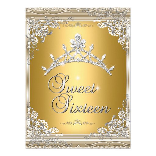Sweet Sixteen Sweet 16 Gold White Silver Tiara Custom Announcements