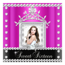 Sweet Sixteen Sweet 16 Hot Pink Black White Announcements
