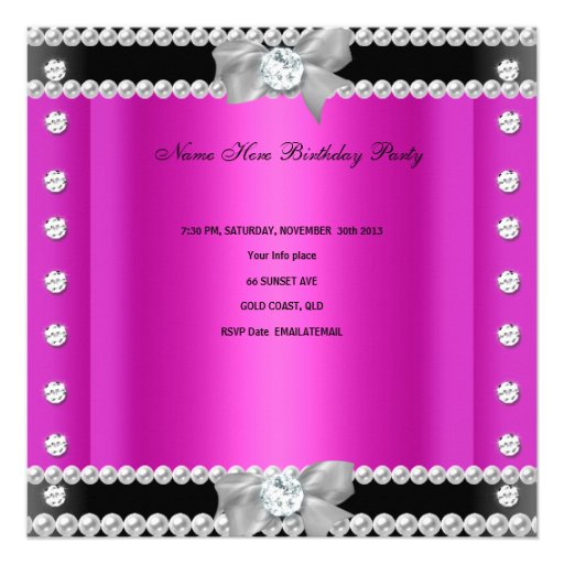 Sweet Sixteen Sweet 16 Hot Pink Black White Announcements