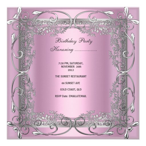 Sweet Sixteen Sweet 16 Light Pink Silver Grey Bow Custom Invitation