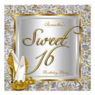 Sweet Sixteen Sweet 16 Party Gold Silver White Announcement