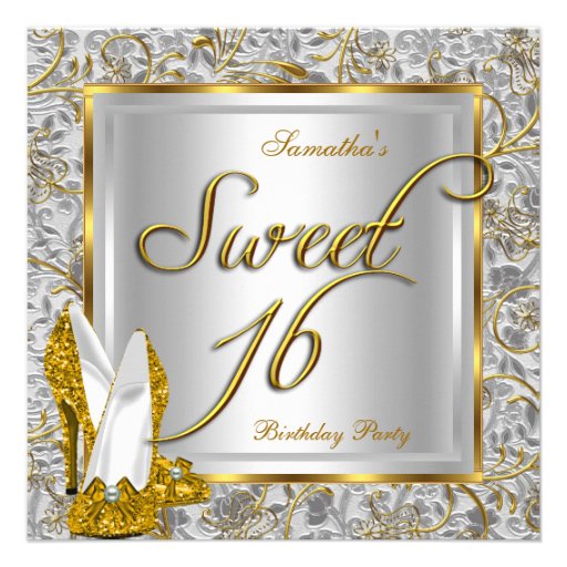 Sweet Sixteen Sweet 16 Party Gold Silver White Announcement