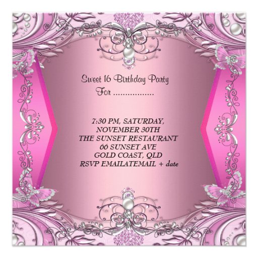 Sweet Sixteen Sweet 16 Pink Silver Tiara Custom Invitation