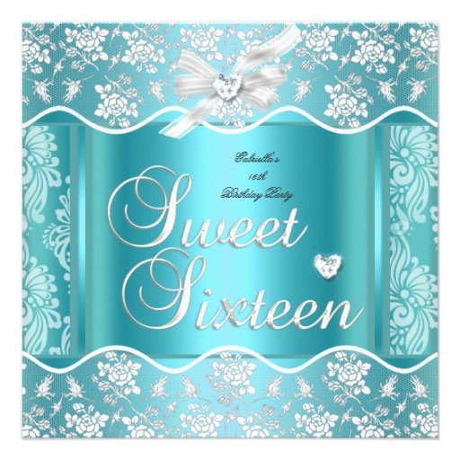 Sweet Sixteen Sweet 16 Pretty Blue White Lace Custom Invitation (front side)