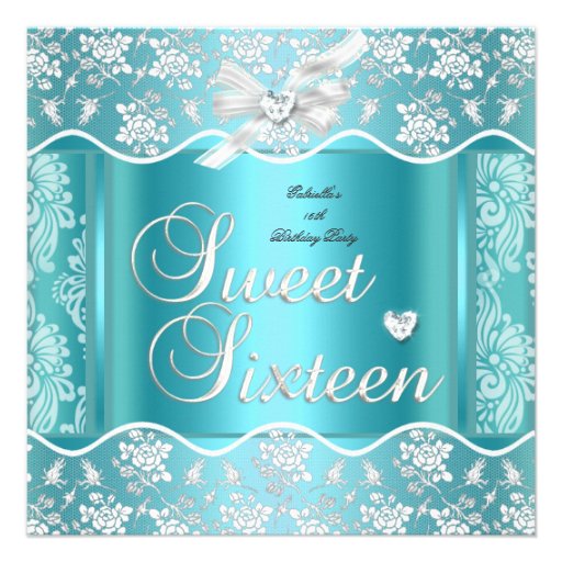 Sweet Sixteen Sweet 16 Pretty Blue White Lace Custom Invitation