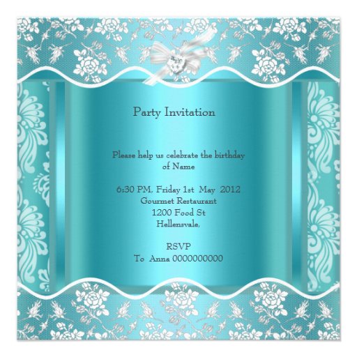 Sweet Sixteen Sweet 16 Pretty Blue White Lace Custom Invitation