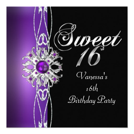 Sweet Sixteen Sweet 16 Purple Silver Black Custom Invitation
