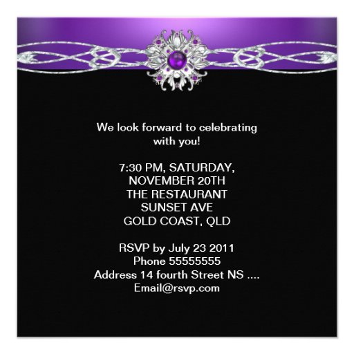 Sweet Sixteen Sweet 16 Purple Silver Black Custom Invitation