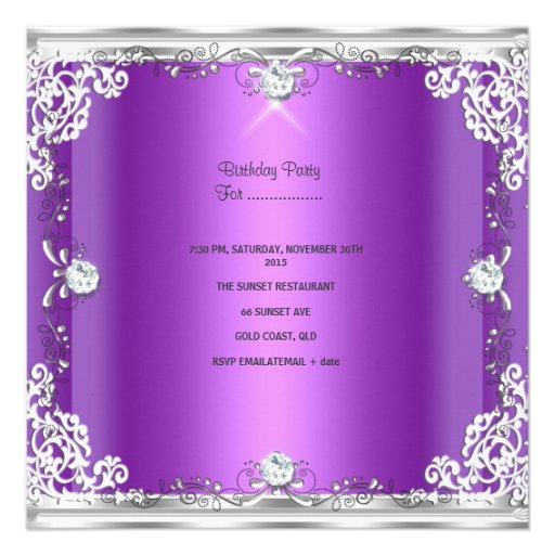 Sweet Sixteen Sweet 16 Purple Silver Diamond Tiara Personalized Announcements