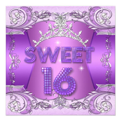 Sweet Sixteen Sweet 16 Purple Silver Tiara Custom Invitation