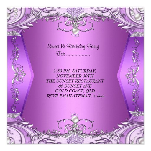 Sweet Sixteen Sweet 16 Purple Silver Tiara Custom Invitation