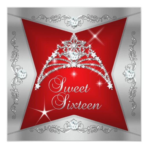 Sweet Sixteen Sweet 16 Red Silver Tiara Personalized Invites